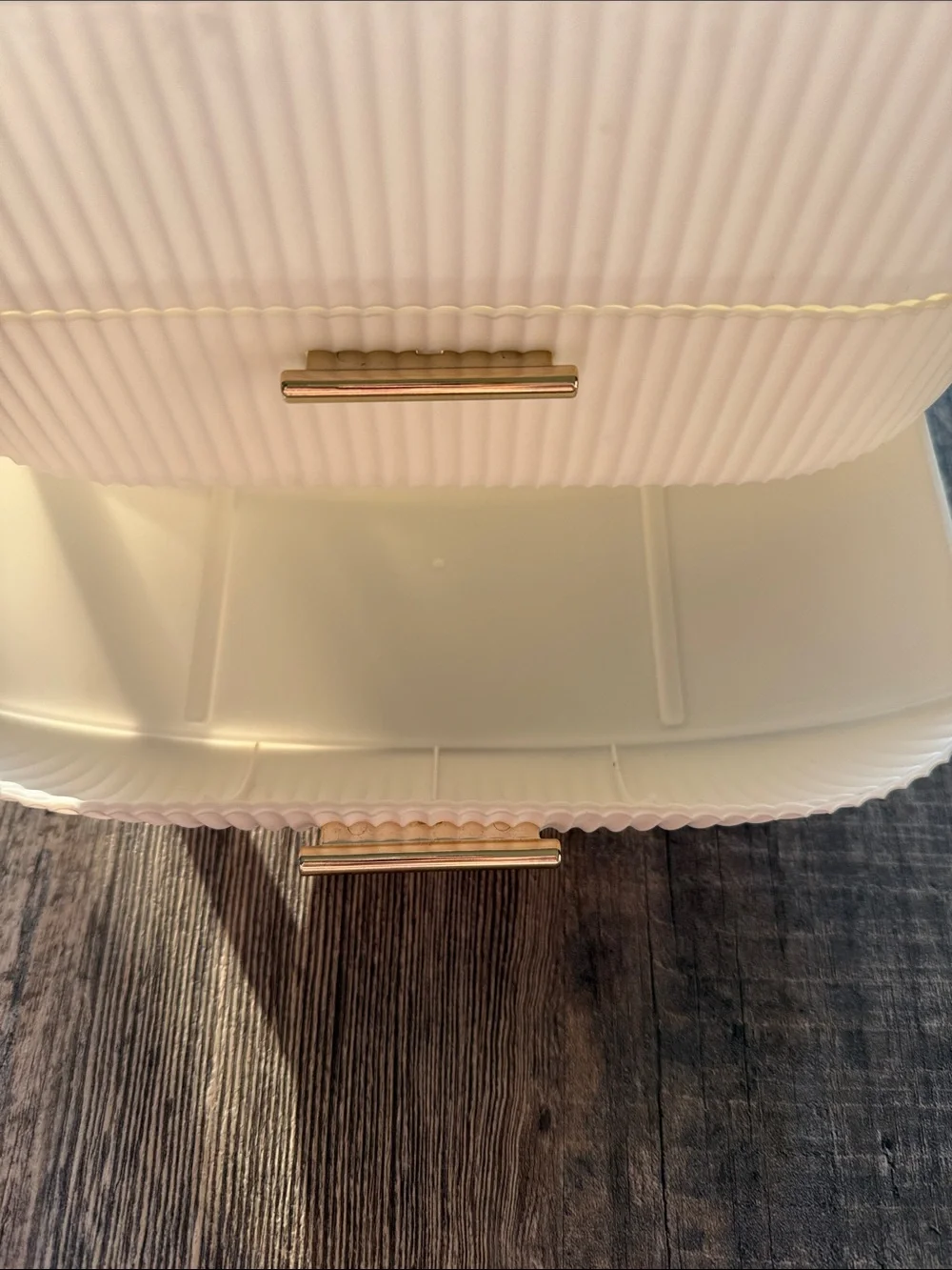 Beige Multi-Tier Cosmetic Organizer with Clear Dome Lid